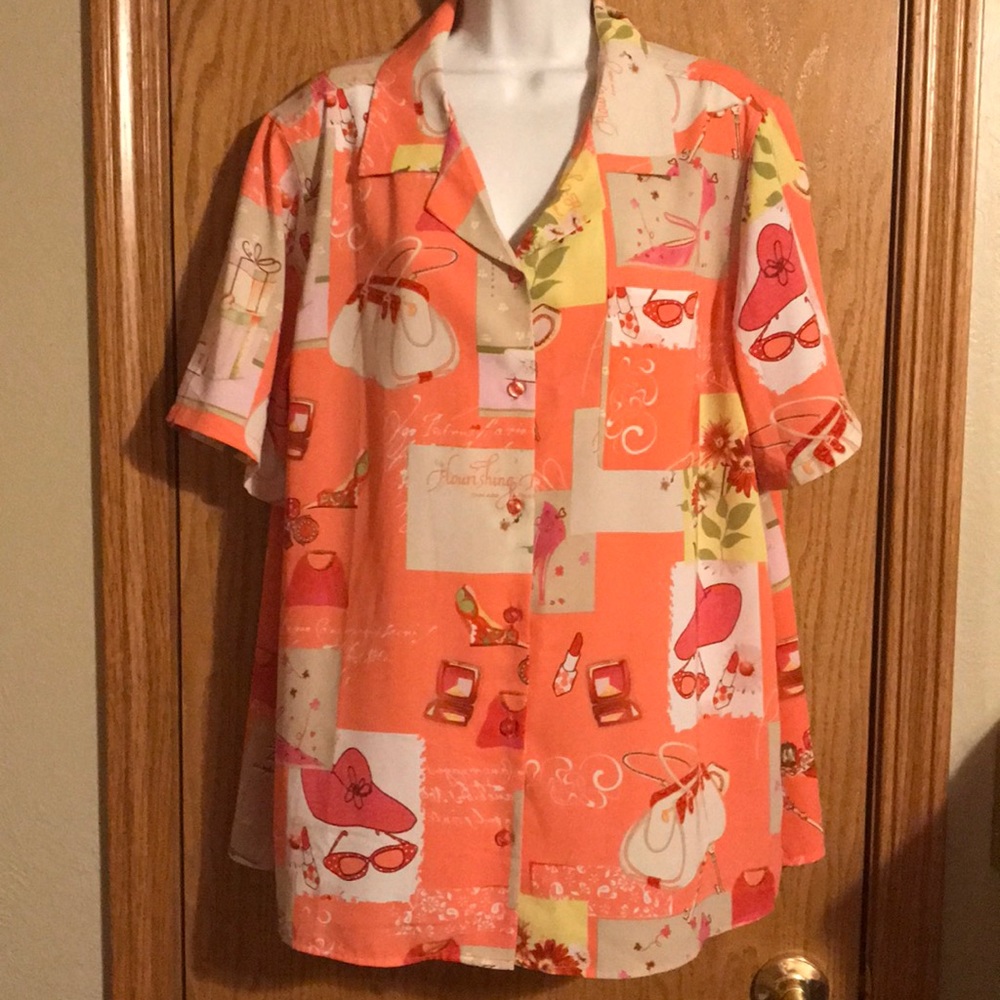 Susan Graver size 1X pink print shirt